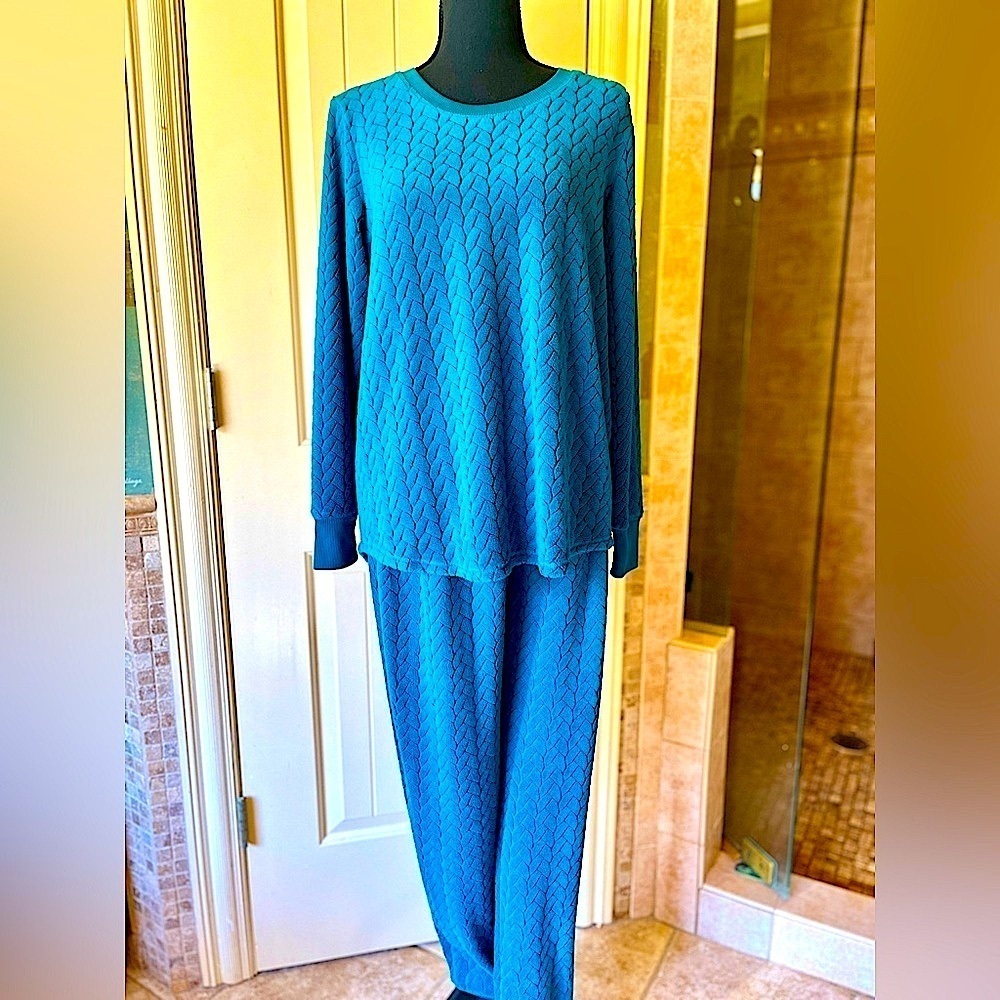 Jaclyn Smith Loungewear Set Teal Plush Size Small